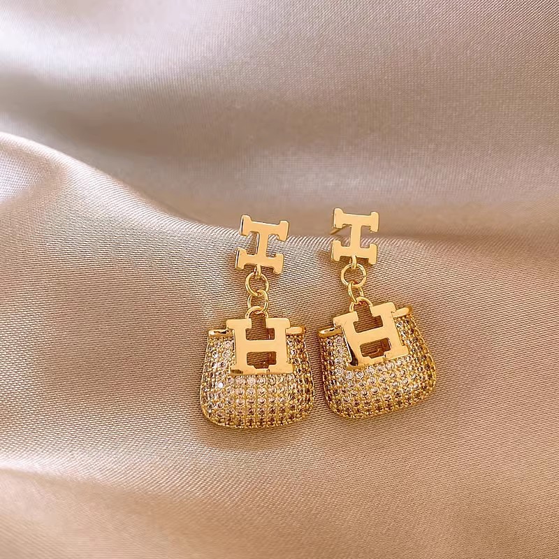 Resin Art Alphabet - Metal H Letter Zircon Bag Earrings